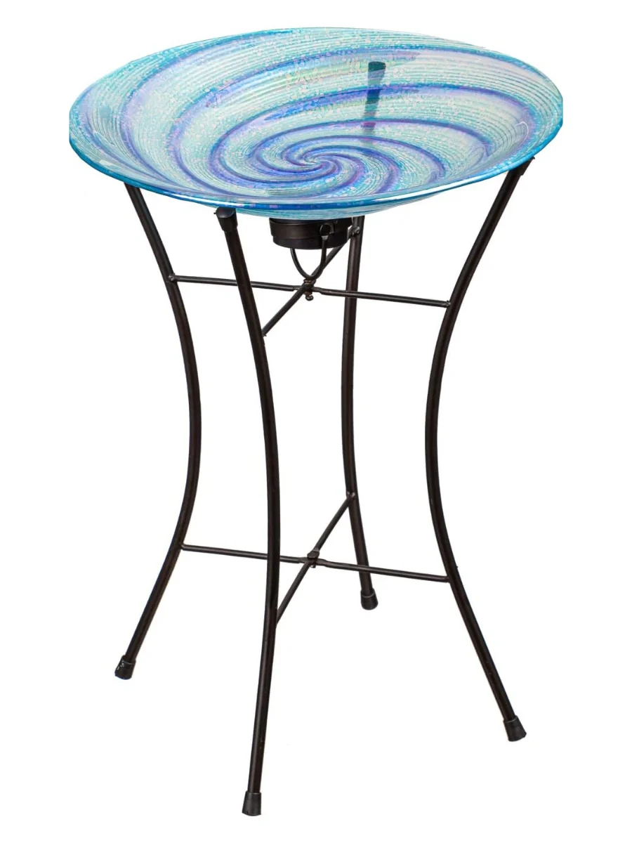 Evergreen Glow in the Dark Glass Bird Bath Blue 15''